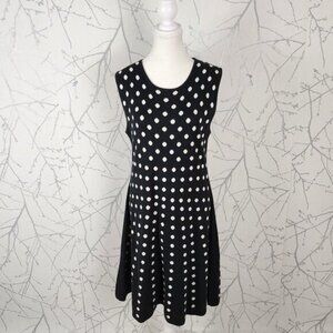 Betsey Johnson Black Polkadot Knit Round Neck Flowy Dress